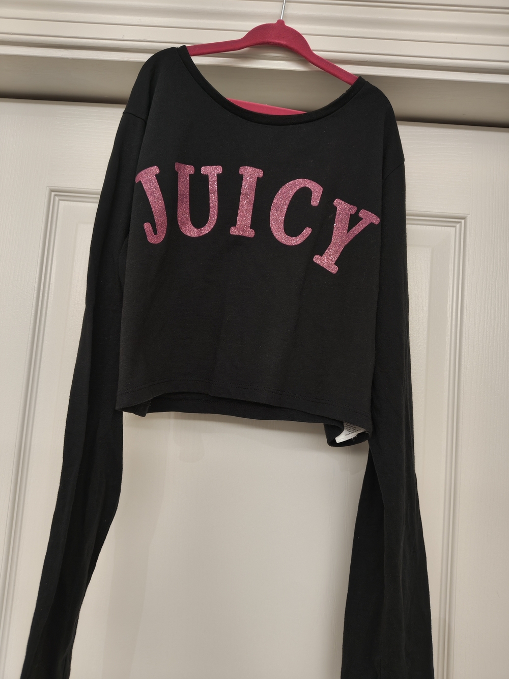 Juicy Couture Black Cropped T-shirt with Pink Glitter Logo